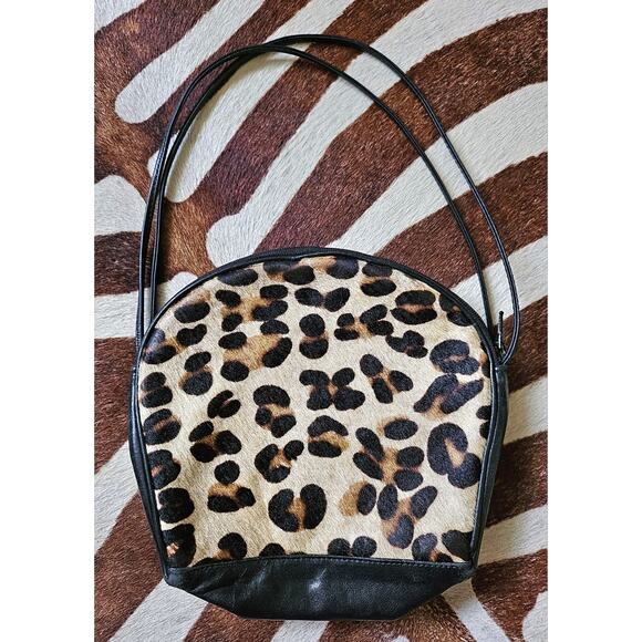 Vintage Cache Leather & Leopard Print Cowhide Crossbody Purse - Picture 1 of 7